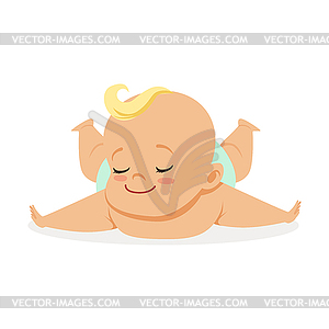 Sweet little baby lying on his stomach, colorful - vector image