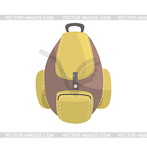 Khaki and brown backpack, classic styled rucksack - vector image