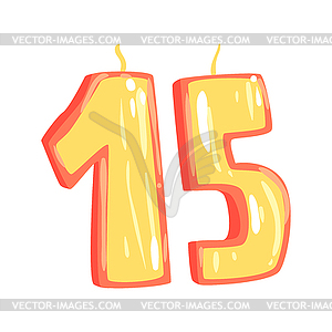 Birthday candles number 15 cartoon - royalty-free vector clipart
