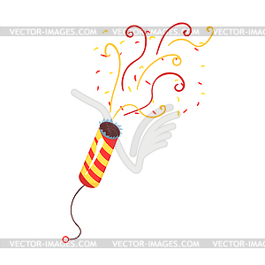 Exploding party popper with serpantin, celebration - vector image