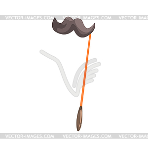 Black mustache on stick, celebration party symbol - vector clipart