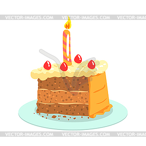 Праздничный торт со свечой, праздничная вечеринка - цветной векторный клипарт