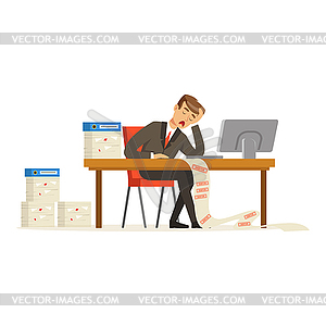 Businessman working with computer stressed out by - vector image