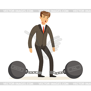 Office worker character with shackles - vector clipart / vector image