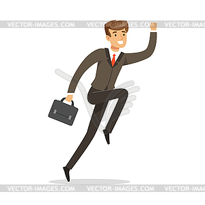 Улыбаясь успешный бизнесмен, прыжки с его - клипарт в векторном виде