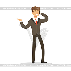 Cheerful businessman talking on phone - vector image