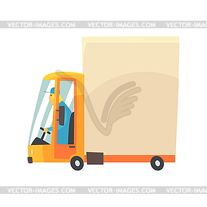 Yellow cartoon delivery truck - vector clip art