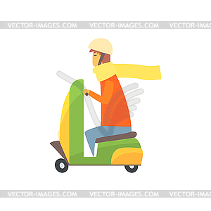 Young man riding scooter cartoon - royalty-free vector clipart