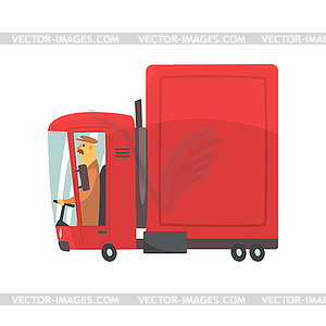 Red cartoon semi truck, cargo transport - vector clipart