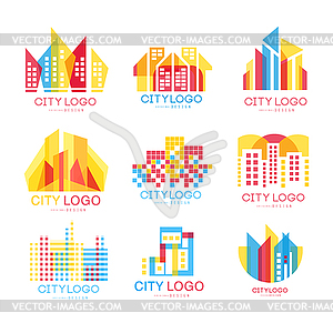 City logo set, logotype elements with buildings s - color vector clipart