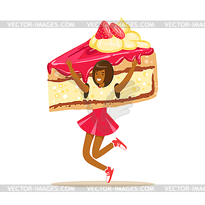 Smiling woman wearing cake costume, puppets food - vector clipart