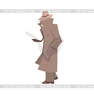 Disguised detective character in grey coat - vector clipart