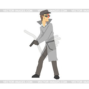 Detective character with gun. Private - vector clip art