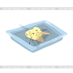 Funny extracted dead tooth lying on steel tray - vector image