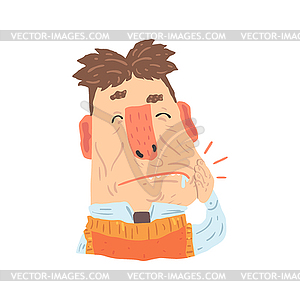 Man suffering of toothache pain cartoon character - color vector clipart