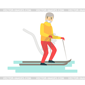 Young man cross country skiing. Winter sports - vector image