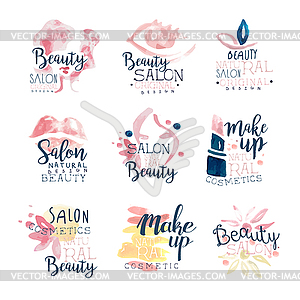 Beauty salon logo design, set of colorful watercolo - vector image