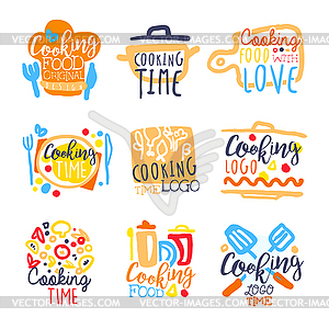 Cooking time logo design, set of colorful s - vector image