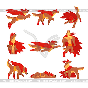 Dog superhero character set, dog in different - vector clipart