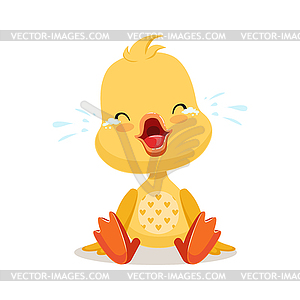 Little cartoon duckling crying, cute emoji character - vector image