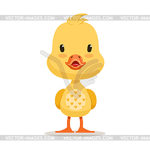 Sweet yellow duckling, emoji cartoon character - vector image