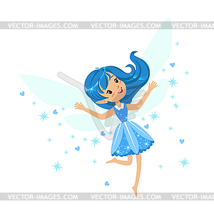 Beautiful smiling blue Fairy girl flying colorful - vector image