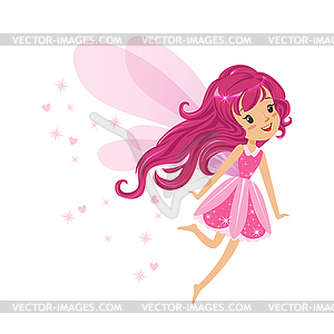 Beautiful smiling pink Fairy girl flying colorful - vector image