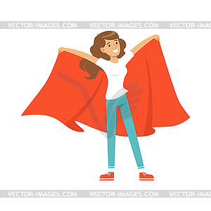 Smiling football fan girl character in red - vector clipart