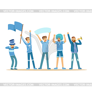 Группа любителей спорта в синем костюме - графика в векторном формате