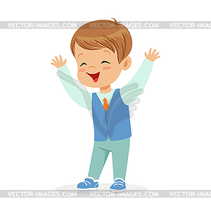 Happy smiling little boy in elegant clothes colorfu - vector clipart