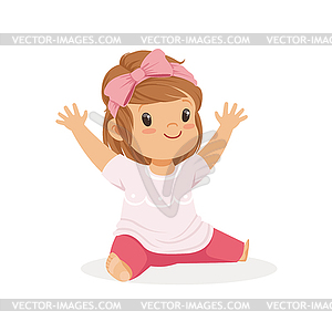 Cute little girl sitting dressed in casual clothes - vector clipart