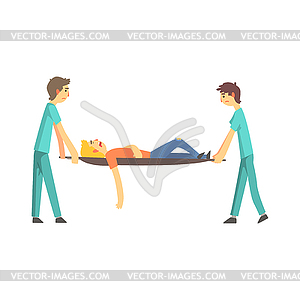 Paramedic giving help to an injured person after - vector clip art