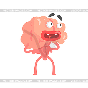 Surprised scared humanized cartoon brain - vector image