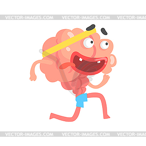 Athletic humanized cartoon brain character - vector image