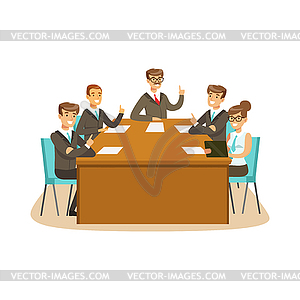 Business partners discussing and voting at meeting - vector image