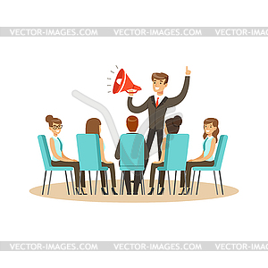 Business leader using loudspeaker during business - vector image