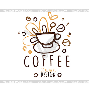 Coffee label original design, in brown colors - vector image