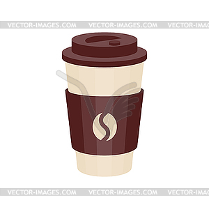 Disposable coffee cup with coffee bean logo - vector image