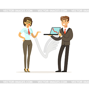 Businesspeople standing and discussing ideas using - vector image