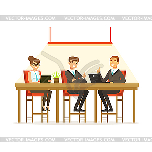 Coworking people exchanging ideas and experience - vector clipart