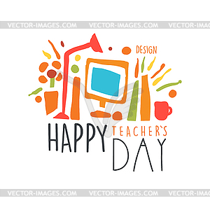 Happy Teachers Day label, back to school logo - vector image