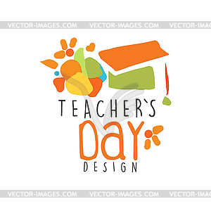 Teachers Day label design, back to school logo - color vector clipart