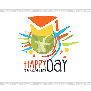 Happy Teachers Day label, back to school colorful - vector clip art