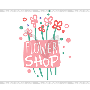 Flower shop logo template in pink colors - vector clip art