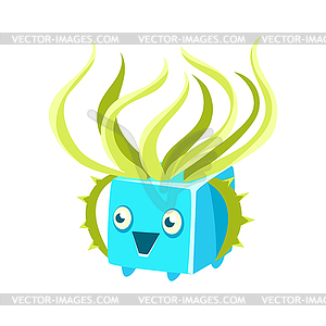Cute fantastic turquoise plant character square - vector clip art