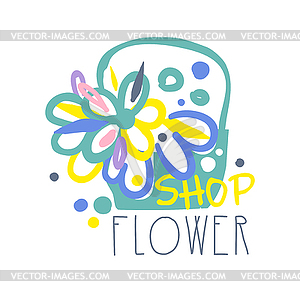 Shop flower logo template colorful with basket of - vector clipart