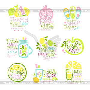 Natural fresh juice product set of logo templates - royalty-free vector clipart