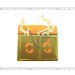 Large khaki and orange wheelie bin full of - vector image