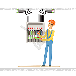 Инженер-электрик-завинчивающий прибор в блоке предохранителей - клипарт в векторе