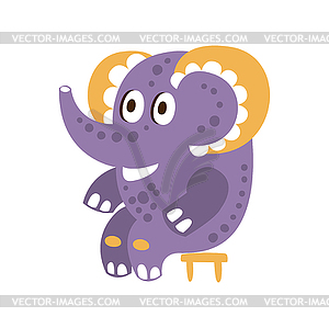 Cute cartoon baby elephant character sitting on - vector clipart